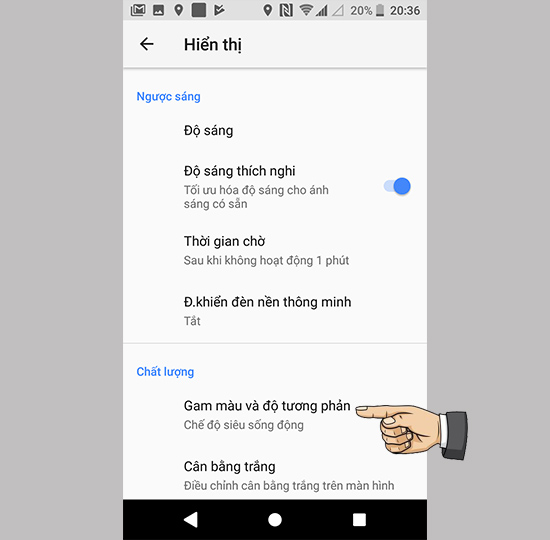 Vào Gam màu và độ tương phản